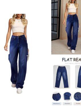 Women's High Waist Wide Leg Baggy Boyfriend Jeans Loose Denim Pants